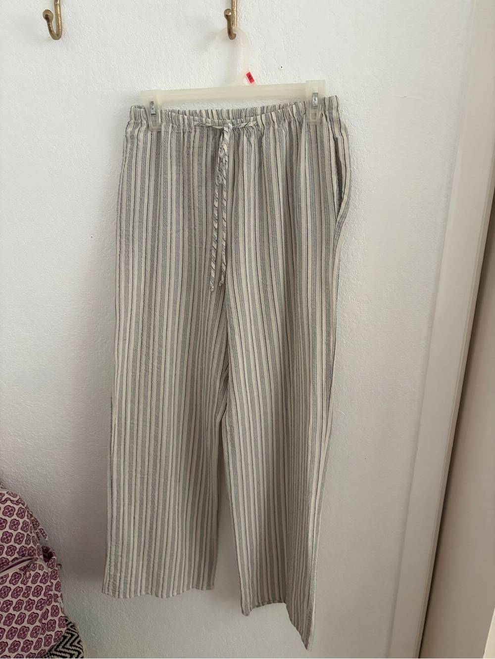 Sienna Sky women's Vertical Stripe Drawstring Pants - Beige & Gray